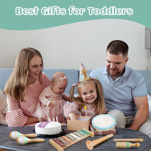 Raimy Musical Instruments Set - Neutral Colors Wooden Montessori Toys, Modern Boho Xylophone for Kids