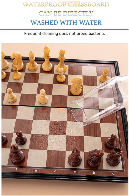 PGDOV Sets 9.5 Inches Set 2-Player Chess Magnetic Board Games - Travel Chess for Teenager & Adults, Wooden-Style