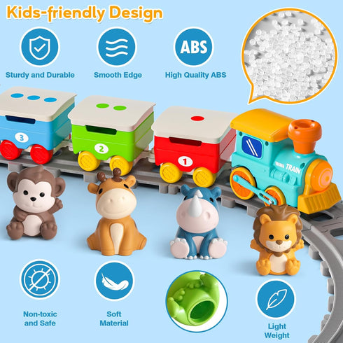 1 2 3 Set Counting, 18 Toddler Toys for Year Old, Electric Zoo Animal Train with Music, Lights & Steam, Montessori