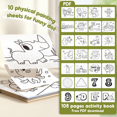 Jar Melo Washable Dot Markers, 6 Colors with 108 PDF & 10 Physical Activity Papers, Non-Toxic Bingo Daubers