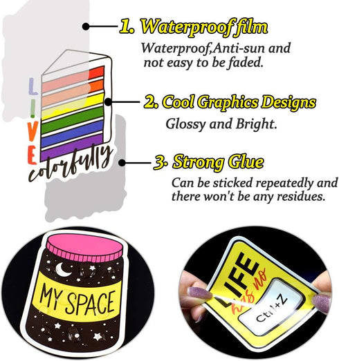 QTL Cute Stickers for Girls, VSCO Stickers for Hydroflask, Laptop, Kids Teens Girls, Waterproof Vinyl Packs 50Pcs