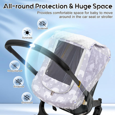 Summer, Car Seat Cover Baby, Mink Dot Infant Car Seat Cover for Outdoor, Breathable Carseat Cover with Mesh Peep Window
