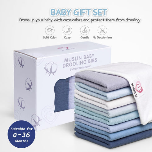 Muslin Baby Drooling Bibs 8 Pack, 100% Cotton Adjustable Bandana Bibs Gift for Teething Baby Girls Boys