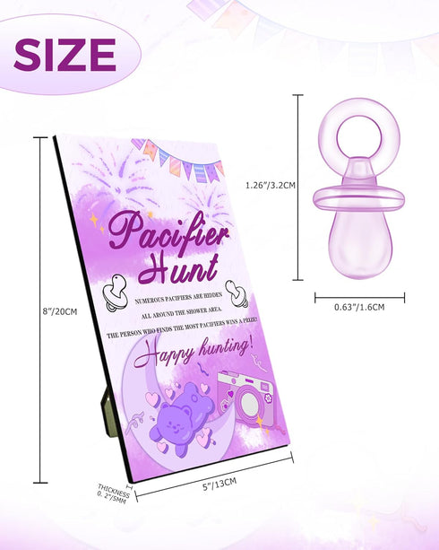 Rafleta 1 50 Baby Shower Games, Baby Shower Decorations, Baby Pacifier Hunt Sign and Acrylic Pacifiers for Gender