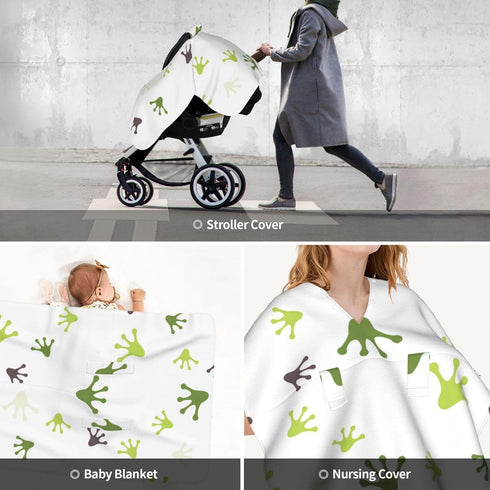 Hcpwzrf Footprints of Colored Frogs Baby Car Seat Cover & Nursing Cover - Breathable Stretch Multi-Use Cover