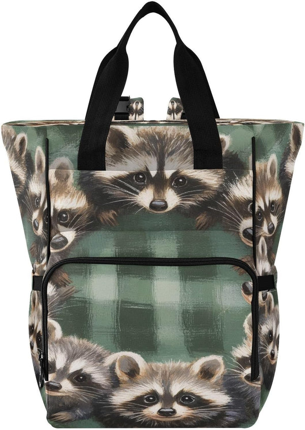 YANENDIE Cute Raccoons Diaper Bag Backpack, Unisex Travel Baby Backpack Diaper Bags with
