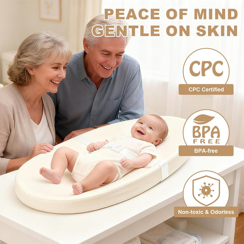 Baby Changing Pad for Dresser, with Wipeable Waterproof PU Cover, Contoured Diaper Changing Pad with Non-Slip Safety