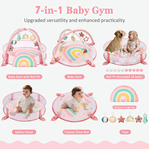 Foryoomi 7-in-1 Tummy 6 XL Large Baby Play Gym Mat, Time Mat, Baby Gym & Ball Pit, Baby Activity Mat with Milestone