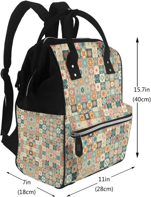 FSQDJLU Backpack Vintage Patchwork Quilted Diaper Bag for Women, Large Capacity Waterproof Travel Bag with Stroller