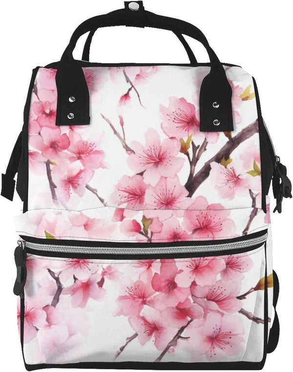 DWVTSLH Cherry Blossom Diaper Bag Backpack Multifunction Nappy Bags Waterproof Mummy Backpack Large