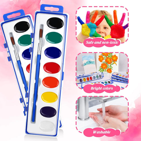 30 Pack Set, 8 Set FUMILE Watercolor Paint Colors Washable Valentines Water Color Paint for Kids with Paintbrush