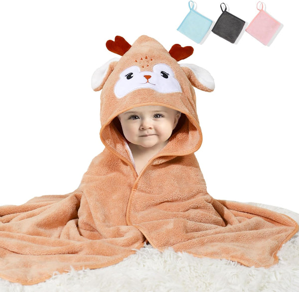 SEVDO Baby Hooded Towel,31 * 31 in Toddler Bath Towels and Washcloths Set