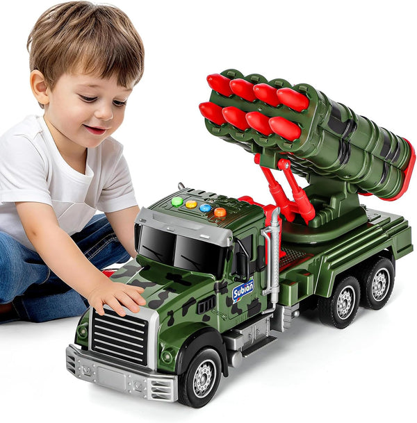 Kids Truck Toy, 12in Military Vehicle Toys, Friction Powered Military Truck with