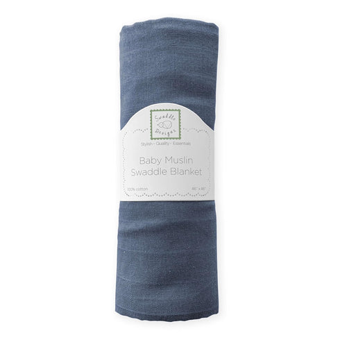 SwaddleDesigns Cotton Muslin Swaddle Blanket, Receiving Blanket for Baby Boys & Girls, Best Shower Gift, 46x46 inches, Denim by SwaddleDesigns