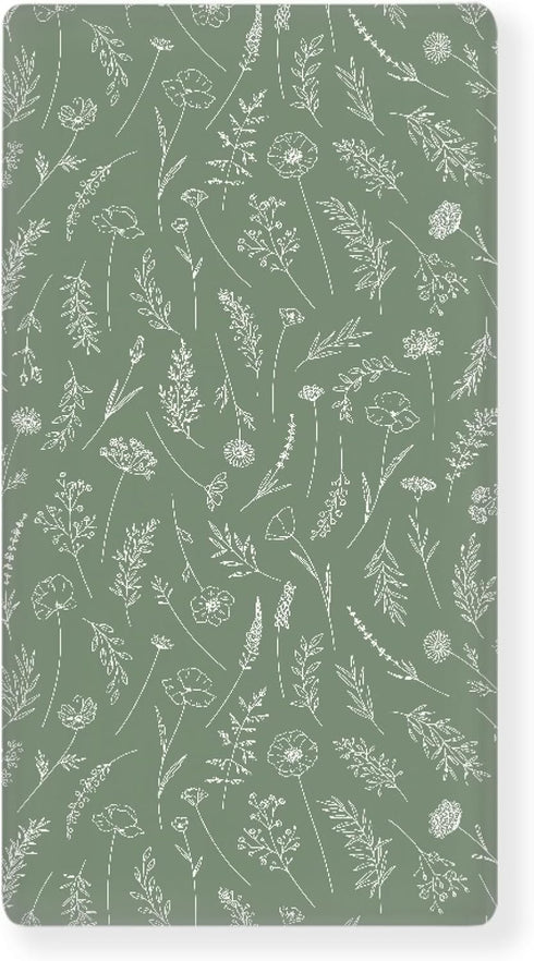 Winpema Wildflowers Meadow and Flowers Fitted Crib Sheet Green Sage Baby Crib Sheet