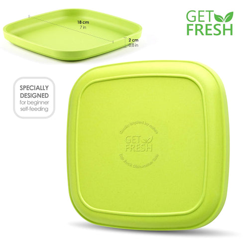 Bamboo Kids Plates, 4 Pack Set, Stackable Bamboo Dinnerware for Kids, Dishwasher Safe