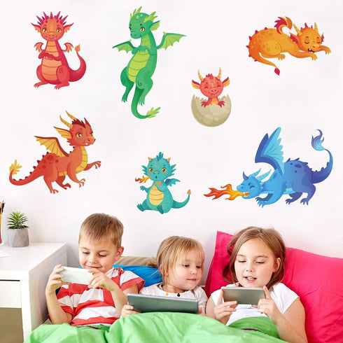 Large Dragon Wall Decals - Cartoon 3D Dinosaur Kids Wall Stickers for Bedroom, Playroom, Baby Nursery Wall Decor