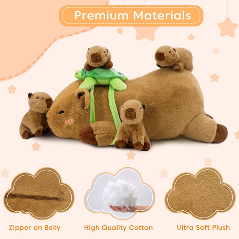 Mommy 4 Backpack SQEQE Capybara Stuffed Animals with Babies Inside, Capybara Plush with & Babies, Cute Plushies