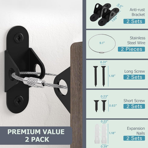 Furniture Wall Anchors (2 Pack), Anti Tip Furniture Straps for Baby Proofing, Metal Earthquake Straps