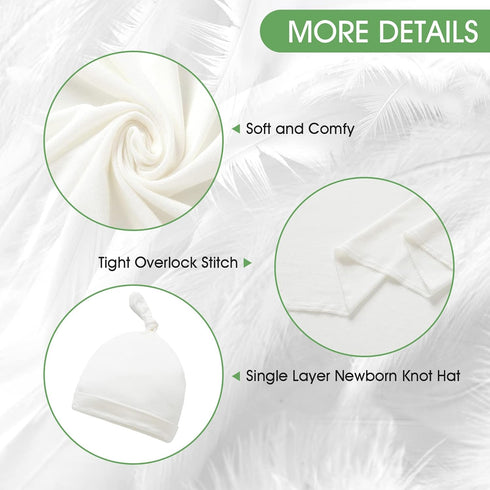 Set 45" 45"(White) iEvolve Cotton Knitted Baby Swaddle Blanket with Hat Headband Newborn Swaddle Wrap Receiving