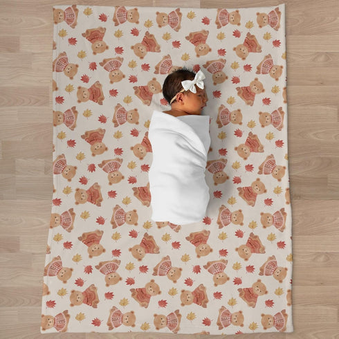 Selgkds 60x80inch Cute Bears Orange Fall Leaves Baby Blankets for Girl Boy Pastel Bear Sweaters Autumn Infant Toddler