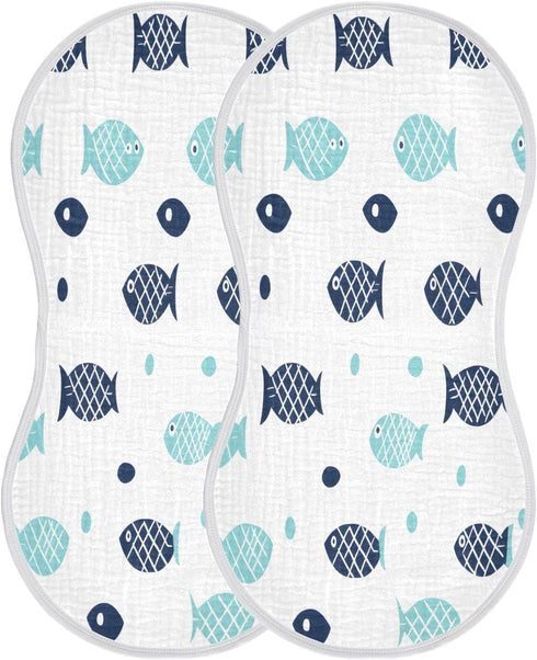 YEGAME Set 1 11 22 Inch Muslin Baby Burp Cloths of - Fish Super Absorbent Cotton Burping Rags Soft Baby Washcloths