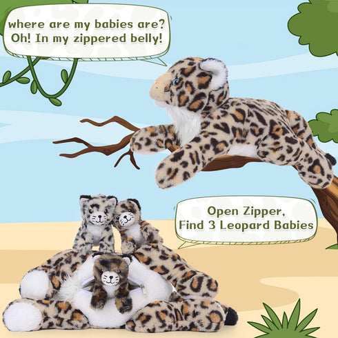 Kid,18'' Mommy MorisMos Cheetah Stuffed Animal with Babies for Girl Large Cheetah with Cub Plushies,Mama and Baby