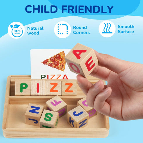 BenBen Educational Toys - Montessori 110 Flash Cards CVC Word Builder for Kids 3-6, Alphabet Learning and Spelling Games