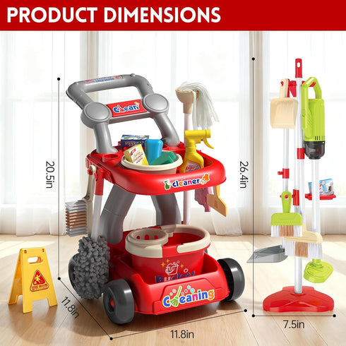 Siwuoke Set, 29 Kids Cleaning Toy Educational Pretend Play Cart with Pcs, Detachable Housekeeping Tools for Toddlers