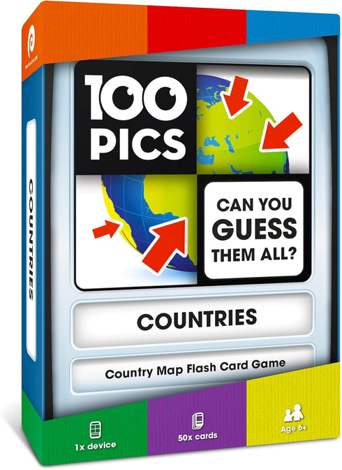 100 PICS Countries of The World Travel Game - Flash Cards with Slide Reveal Case for Kids and Adults, Ages 6+