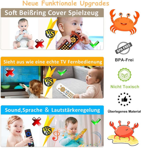 Baby TV Remote Control Toy with Soft Silicone Cover, Musical Realistic Play Remote Toy for 6M+ Boy and Girls