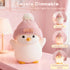 Rechargeable/Dimmable/Timer,LED FAMIDUO Penguin Night Light, Cute Pink Penguin Lamp with Knit Hat, Soft Silicone
