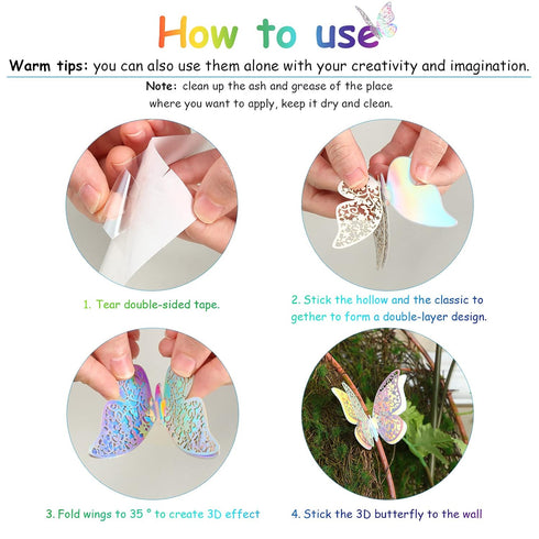 Outus 120 Pieces Sequined Silver 3D Layered Butterfly Wall Decor, Removable Stickers for Birthday Cake Crafts