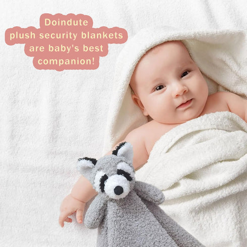 Baby Gray Raccoon Soft Stuffed Animal Security Blanket, Plush Lovey Blanket, Baby Shower Gift, 14"
