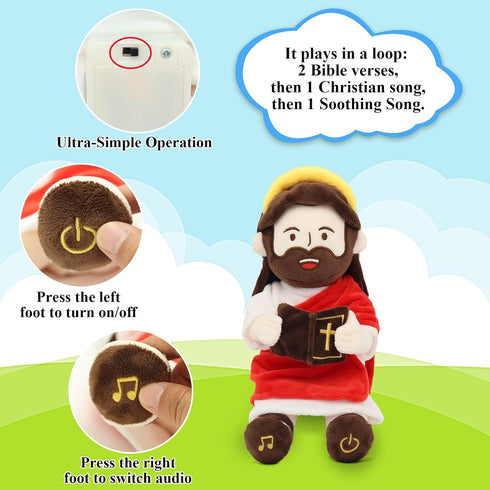 20 20 Songs,13.4" Yelakey Jesus Plush Talking Doll with Halo,Speak Bible Verses & Interactive Hymn Stuffed Plushie