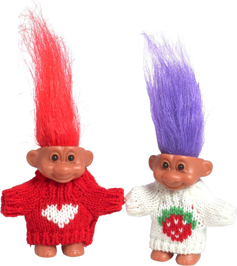 Cutextris 2 PCS Retro Lucky Troll Dolls in Hand-Knit Sweaters - Colorful, Adorable,