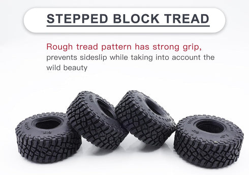 1.0 Tires Adhesive Crawler Rubber Tires 55mm X 22mm with Foam Inserts for 1/18 TRX4M Ford Bronco/Land Rover Defender/Axial 1/24 SCX24 Deadbolt/Jeep Wrangler Upgrades