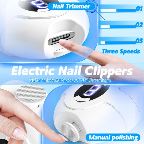 JUNZUP 2-in-1 Trimmer 3 Electric Nail Clipper, Electric Nail Clippers for Seniors with LED Light, Automatic Nail