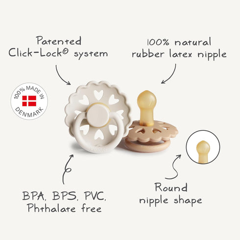 FRIGG 6-18 Andersen Fairytale Natural Rubber Baby Pacifier | Made in Denmark | BPA-Free (Cream/Blush, Months)