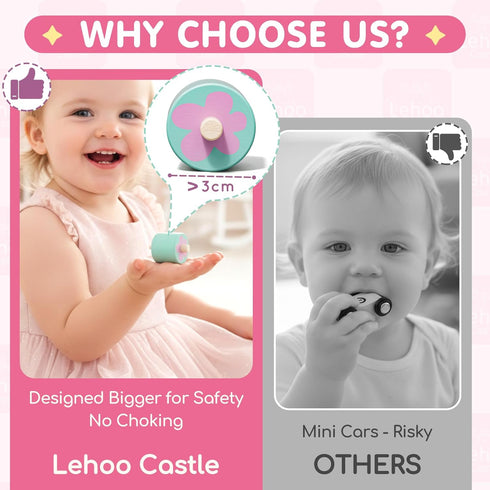 1 4 2 Lehoo Castle Wooden Car Ramp Toys for Year Old Girl Birthday Gifts, Unicorn Montessori Toys for One Year Old