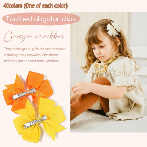 40PCS 3 Inch Hair Bows for Girls – Grosgrain Ribbon Toddler Accessories with Alligator Clip Bow for Kids