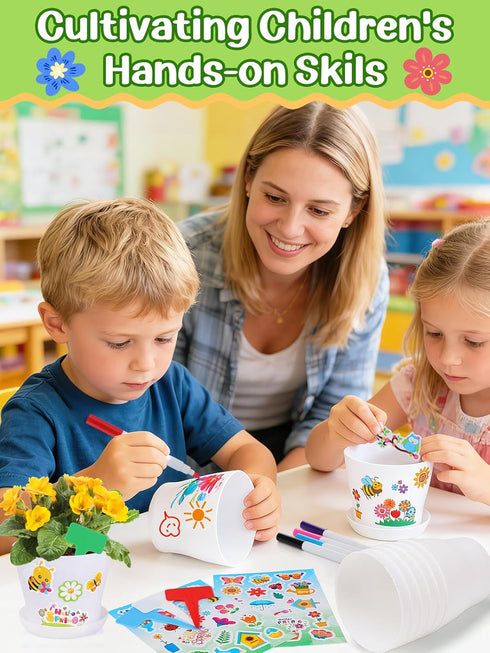 24 Set Cosweet Paintable Flower Pot Craft Kit - with Watercolor Pens, Plant Labels, and Stickers DIY Gardening Gift