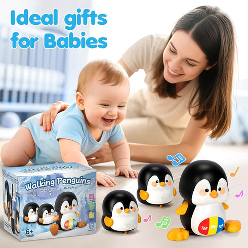 6-12 Tummy 6 7 8 9 10 11 1 Baby Toys Months, Musical Penguins Crawling Infant Toys, Early Learning Toy for Time