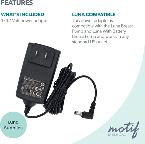 12 Motif Medical Volt Breastfeeding Essentials Power Adapter - Adapter for Luna Hospital Grade Pump - Charging Pump