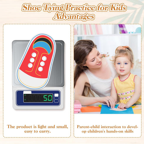 FLATRI Wooden Red Shoe Tying Practice for Kids, How to Tie Your Shoes for Kids Threading Lacing Shoes Training, Learn