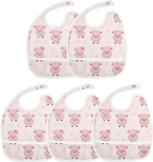 IHCVHQX 1 Pack Baby Feeding Bibs with Adjustable Snaps Cute Pig Infant Teething Drooling Bib for Toddler Girls Boys