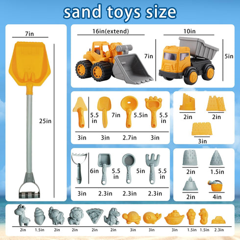 (31 IOKUKI Long Shovel Sand Beach Toys with Big Excavator Toy, Dump Truck Toy, Construction Toys, Sand Castle Toys