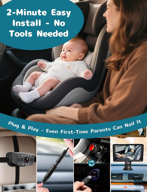 HUBOOK 7" 1080P 2 Dual Baby Car Camera, Split Screen Baby Car Monitor with Night Vision, Rear Facing Car Seat Camera