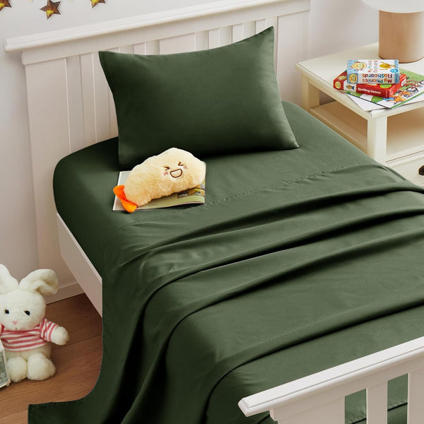 Yvrcen Olive Green Toddler Sheets, 3-Piece Green Sheet Set for Toddler, Soft Microfiber