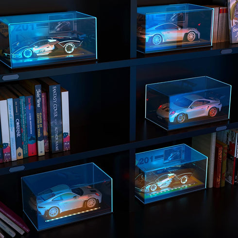 Lighted Display Case for 1/24 Scale Model Cars - No Assemble Acrylic Case with Lights and Leather Base